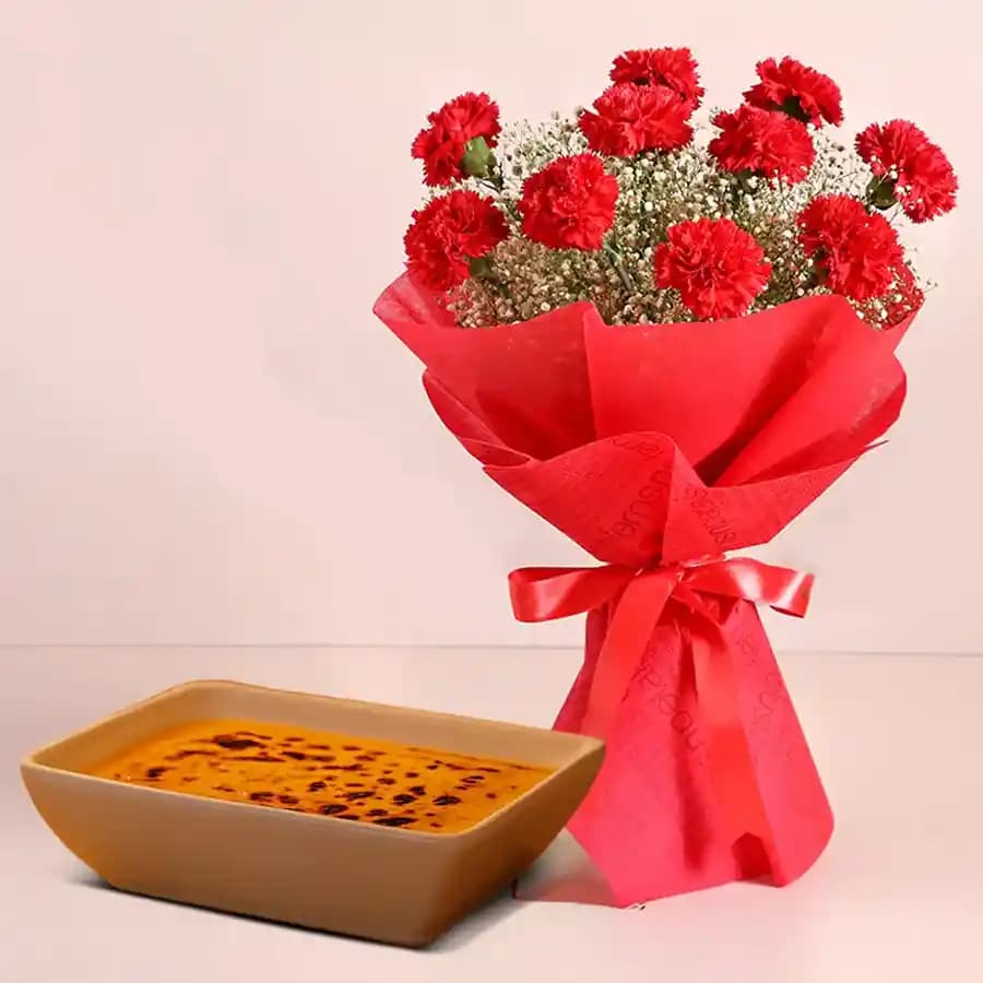 Heartfelt Carnation with Rosogolla Gift