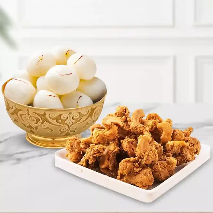 Syrupy Rasgulla & Crunchy Kaju Delight