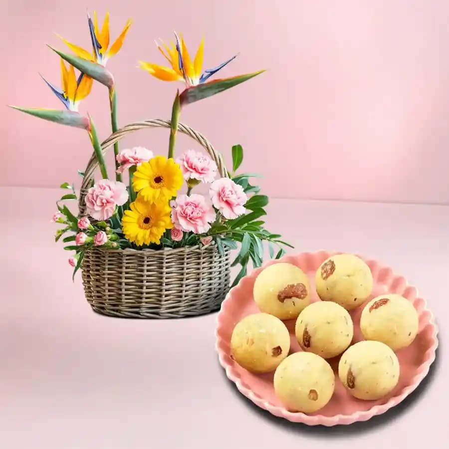 Floral Delight with Rawa Laddu Treats