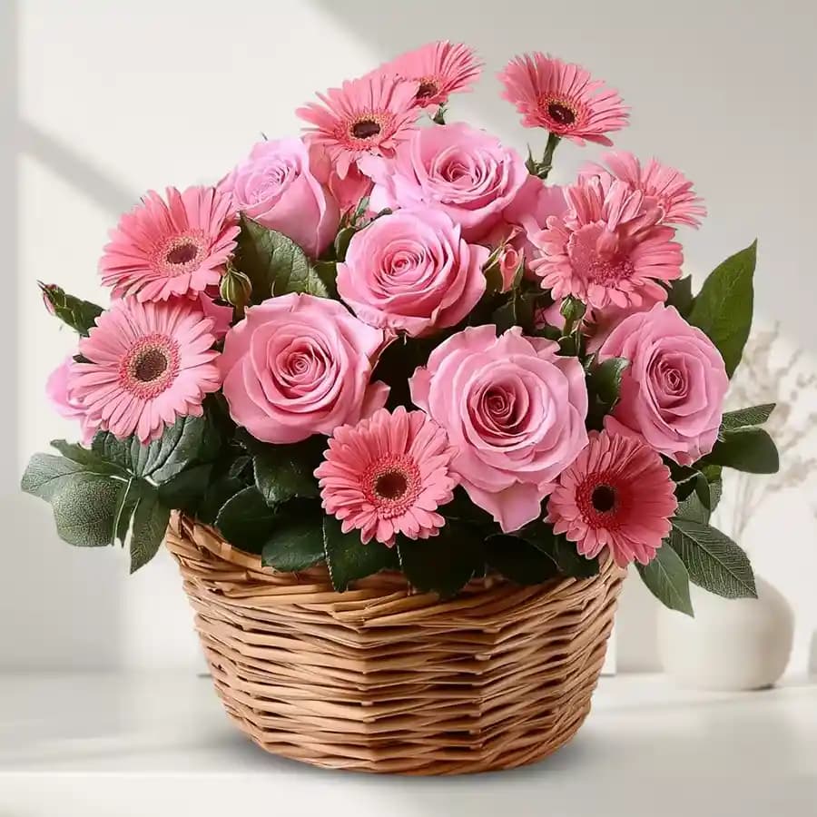 Pink Roses and Gerberas.