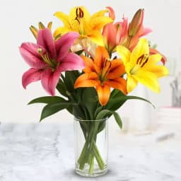 Vibrant Color Lilies in Glass Vase 1