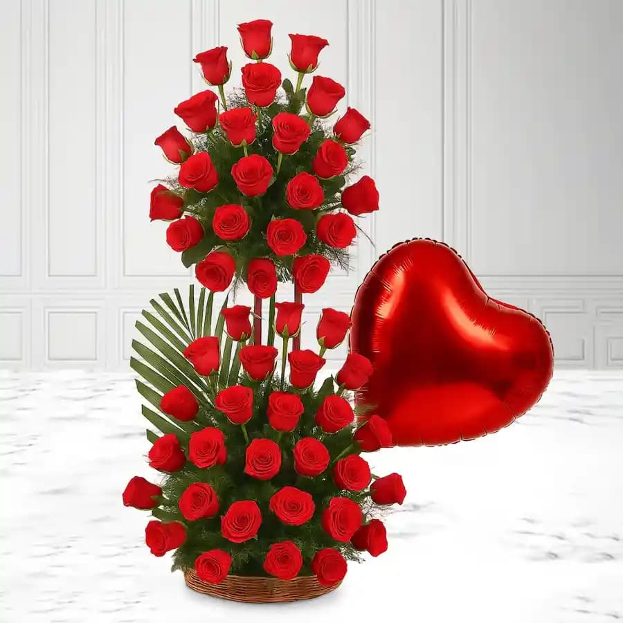 Red Roses with a Heart Shape Balloon Combo