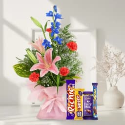 Seasonal Flowers Arrangement with Assorted Cadbury Chocolates 1