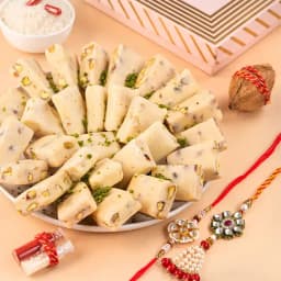 Stuning Kundan Rakhi N Chocolate Nougat Combo 1