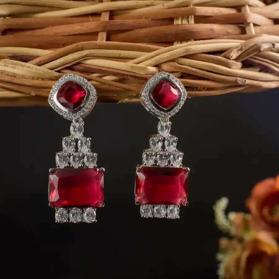 Elegant Ruby and Diamond Drop Earrings