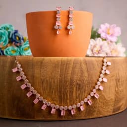 Elegant Pink & White Sparkle Jewelry Set 1