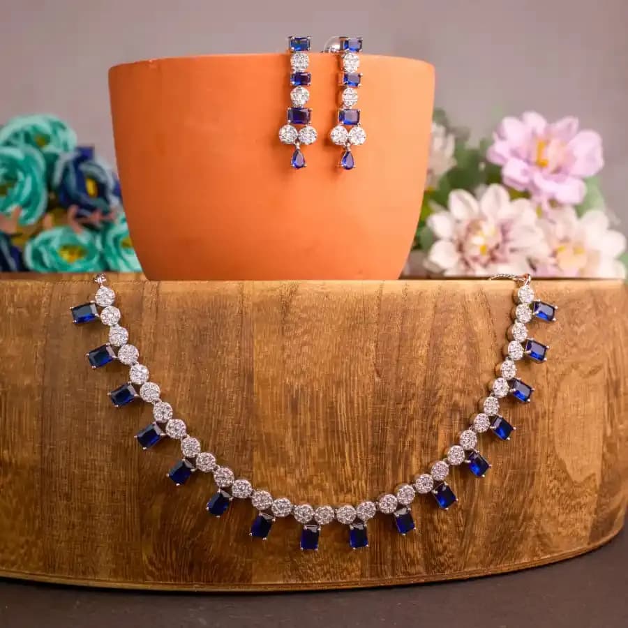 Sophisticated Sapphire and Radiant Crystal Pendant Ensemble