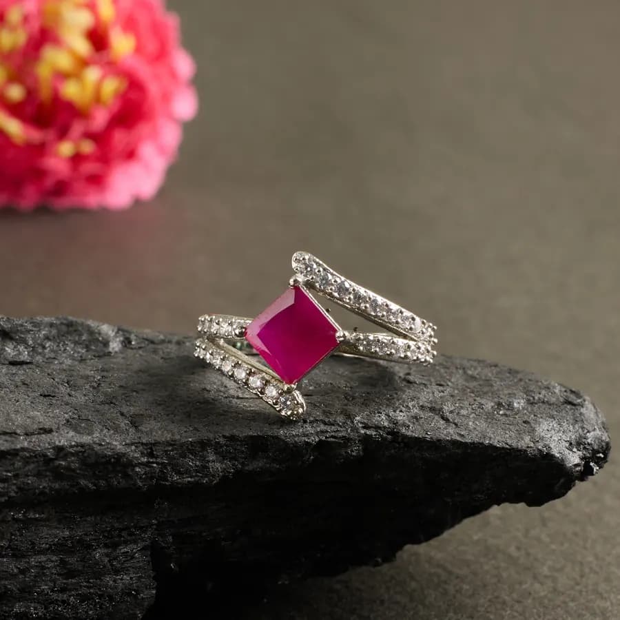 Radiant Ruby Square Ring