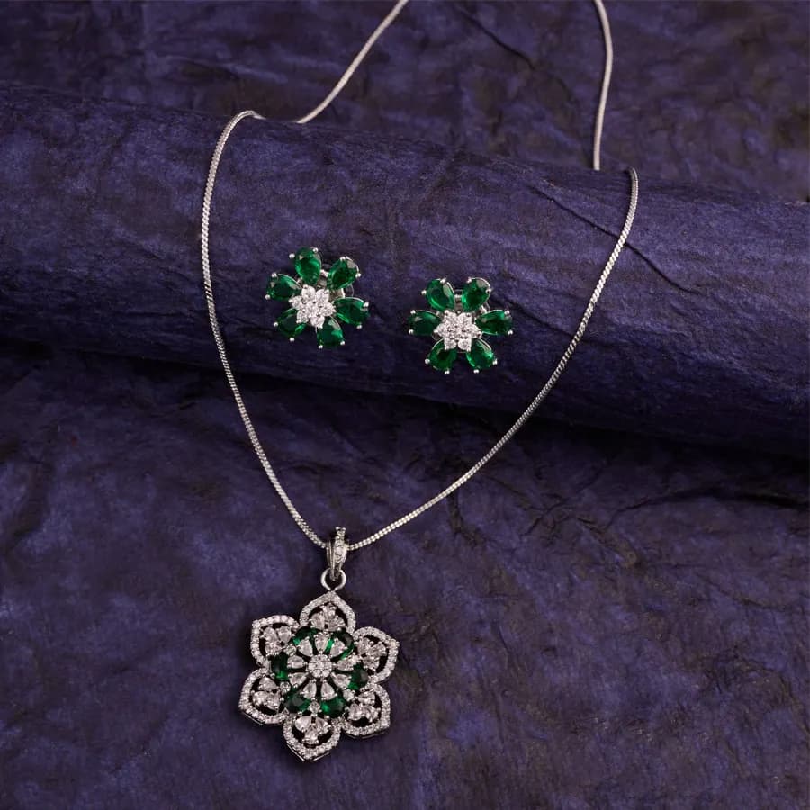 Verdant Charm Pendant and Earring Duo