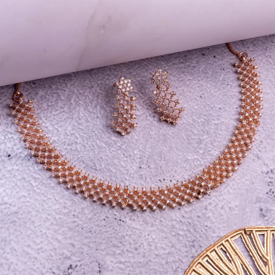 Elegant Rose-Gold Diamond Jewelry Set