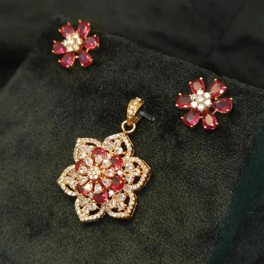 Crimson Petal Pendant and Earring Duo