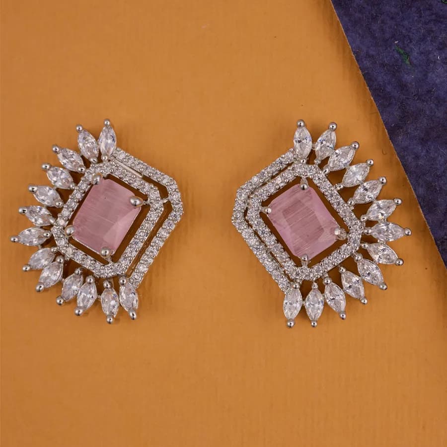Elegant Blush Rectangle Gemstone Studs
