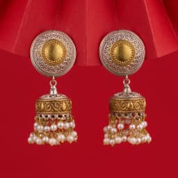 Charming Oxidised Silver and Gold Jhumka Earrings 1