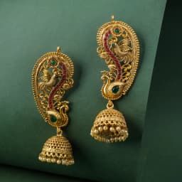 Grand Peacock Jhumka Earrings with Ruby and Emerald 1
