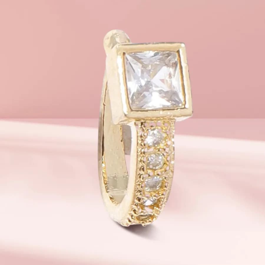 Chic Square CZ Clip-On Nosepin – Stylish Gold Accessory for Women