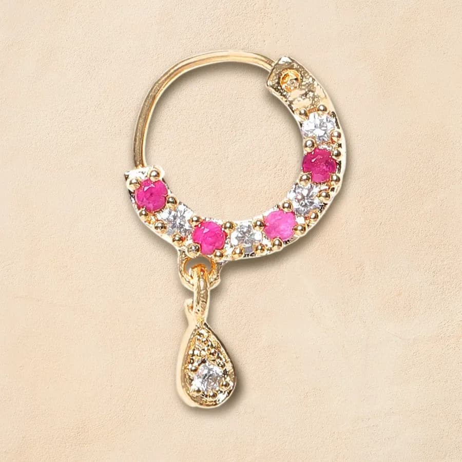 Rose Gold Teardrop Nose Stud with Pink and Clear Crystals