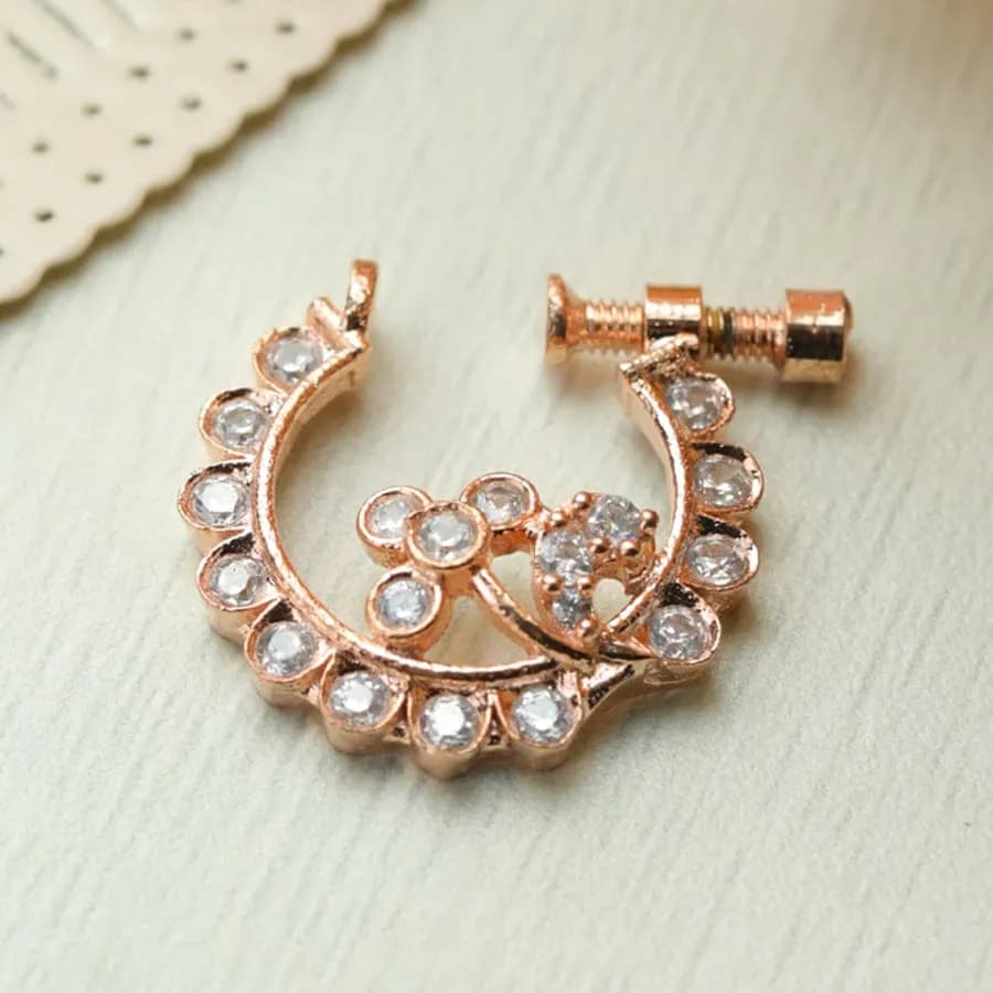 Sleek Rose Gold CZ Nosepin with Artistic Swirl Design