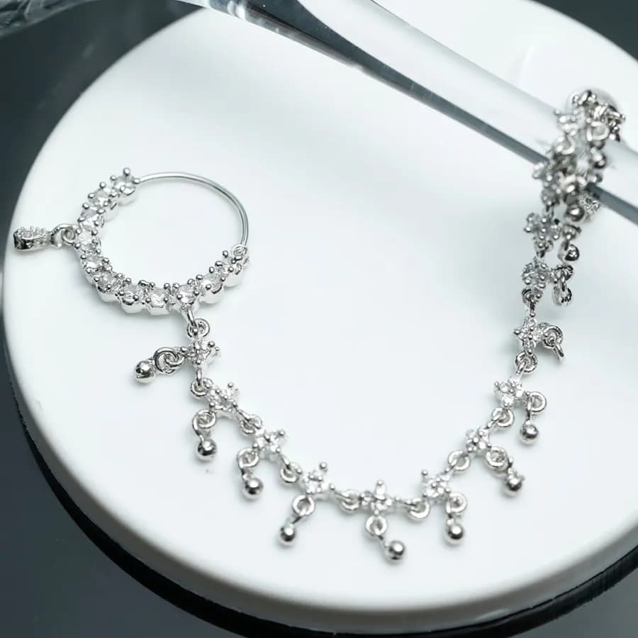 Dazzling CZ-Studded Silver Bridal Nath