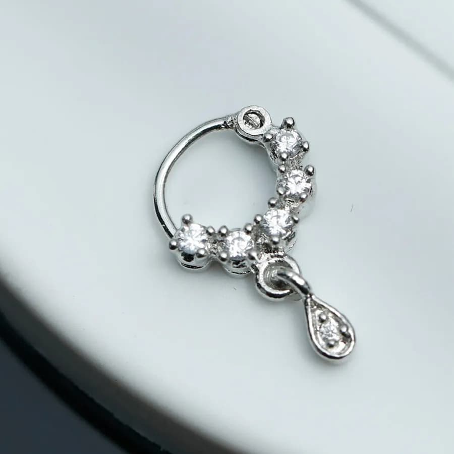 Chic CZ Teardrop Silver Nose Jewelry