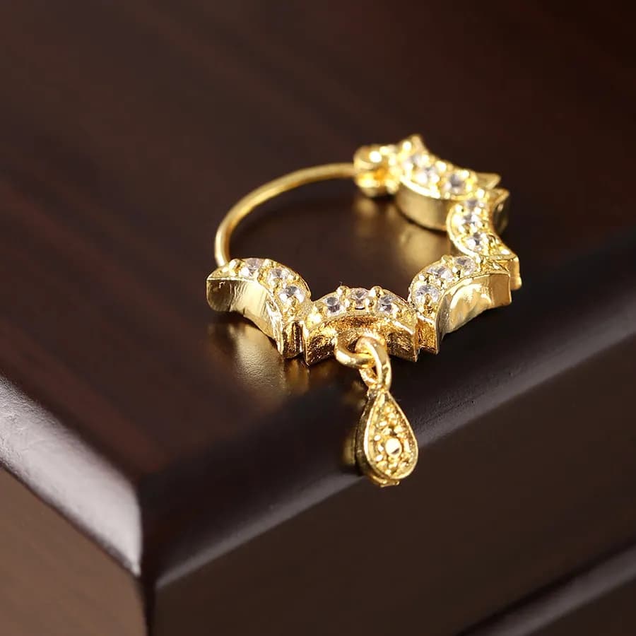 Chic Gold Plated Teardrop Nose Ring with CZ Accents