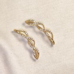 Gold Leaf CZ Cuff Earrings 1