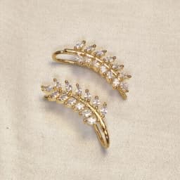 Dazzling Leaf Design: Gold CZ Ear Cuffs 1