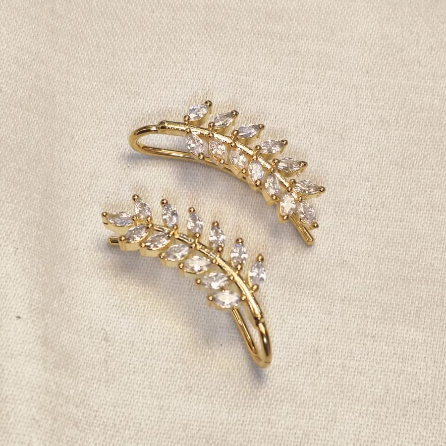 Dazzling Leaf Design: Gold CZ Ear Cuffs