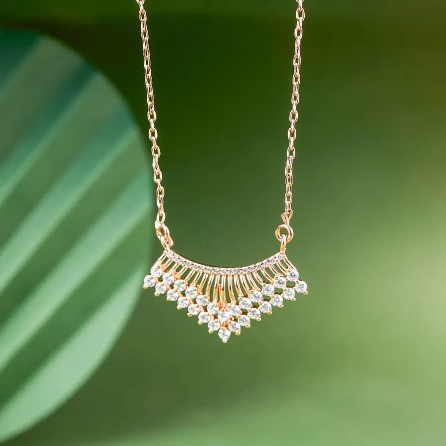 Elegant Radiance Rose Gold Fan Necklace