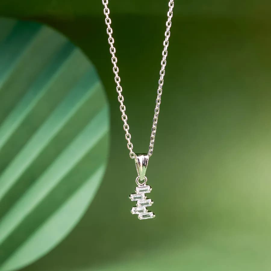 Silver Baguette Elegance Pendant Necklace
