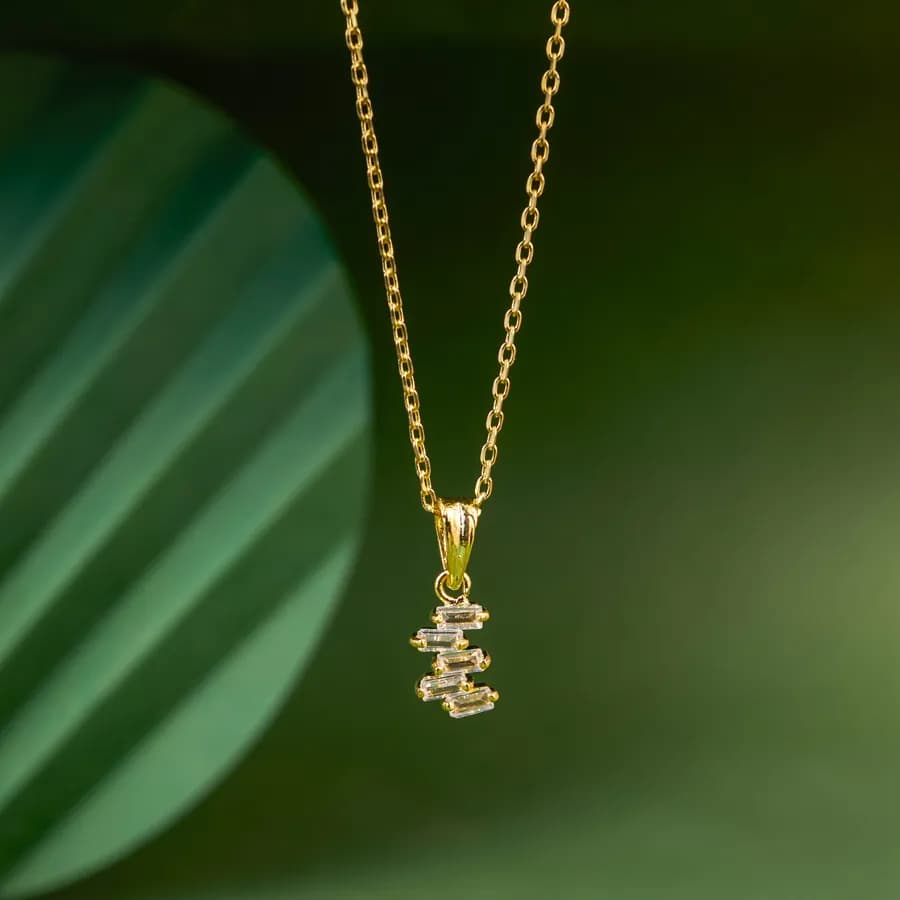 Elegant Baguette Drop Pendant Necklace