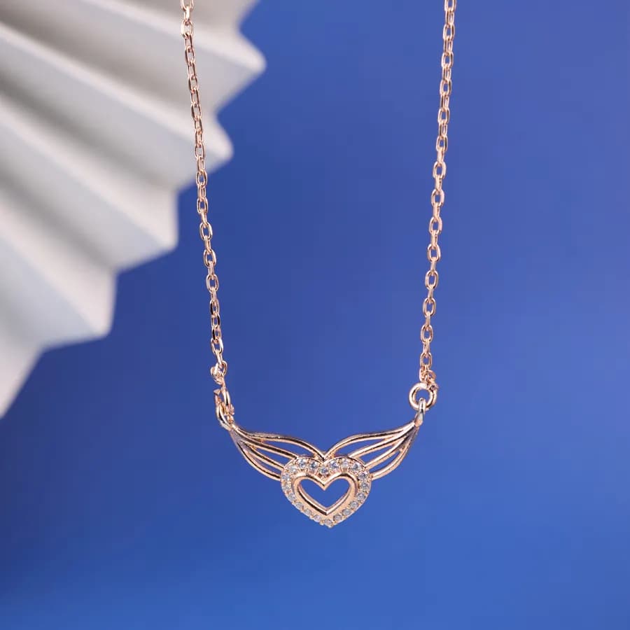 Chic Rose Gold Heart and Wing Pendant