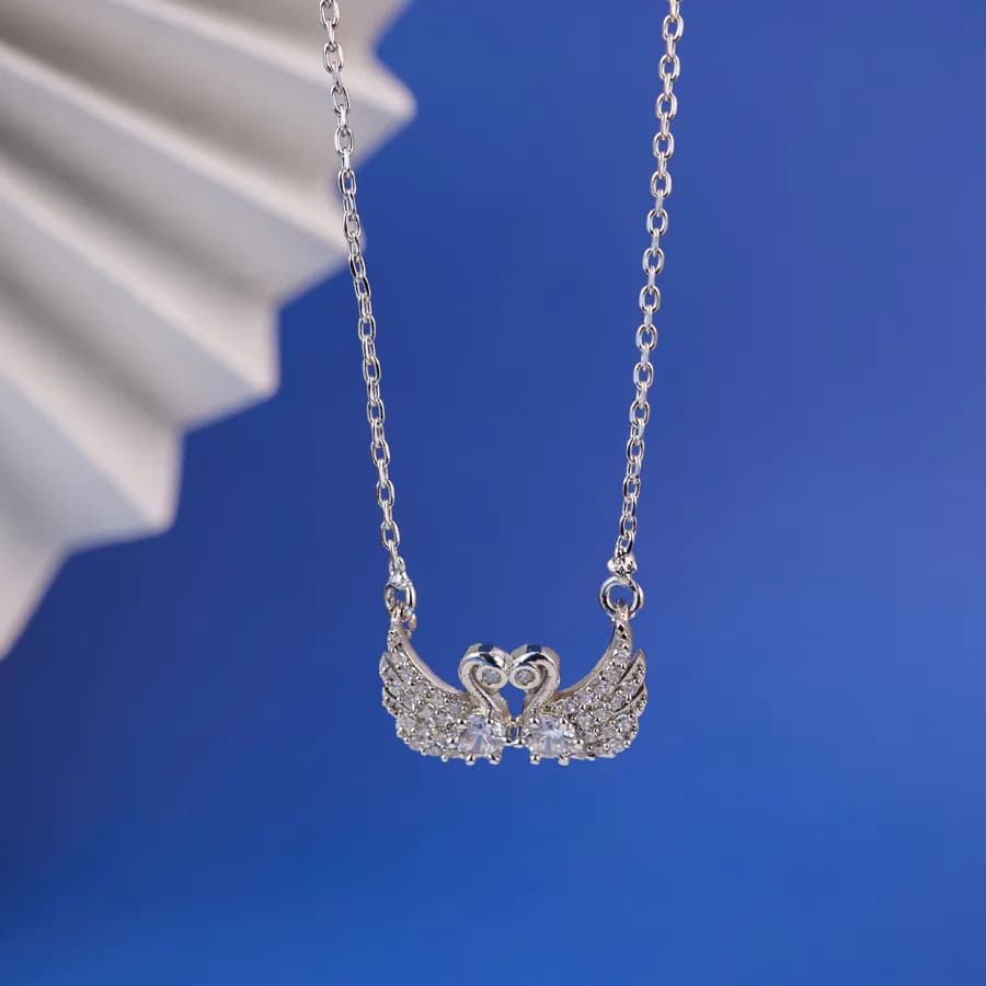 Swan Embrace Heart Pendant Necklace