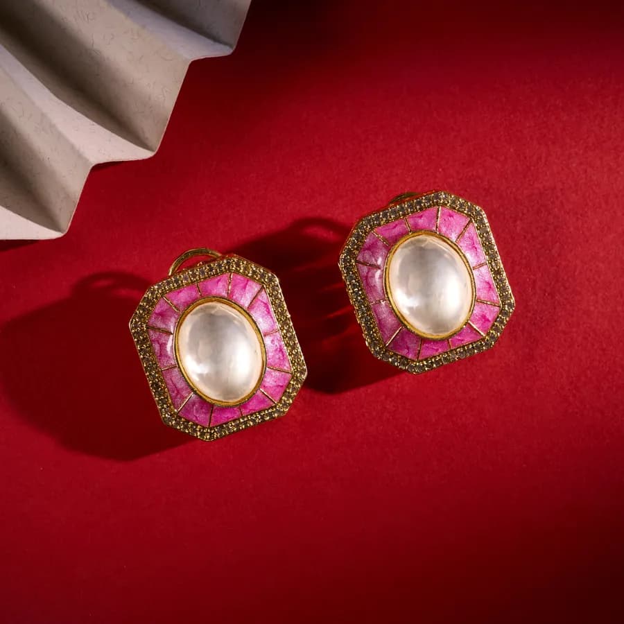 Soft Pink Radiance Kundan Earrings