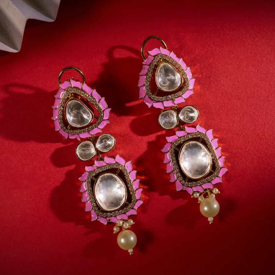 Charming Blush Kundan Dangle Earrings