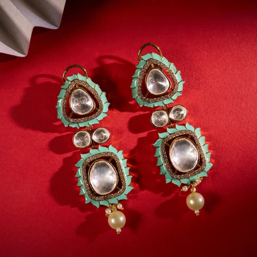 Celestial Aqua Kundan Drop Earrings
