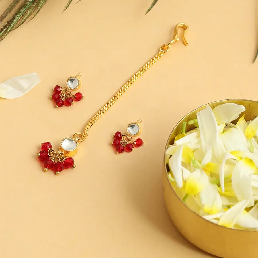 Elegant Pearl and Mint Green Maang Tikka Set