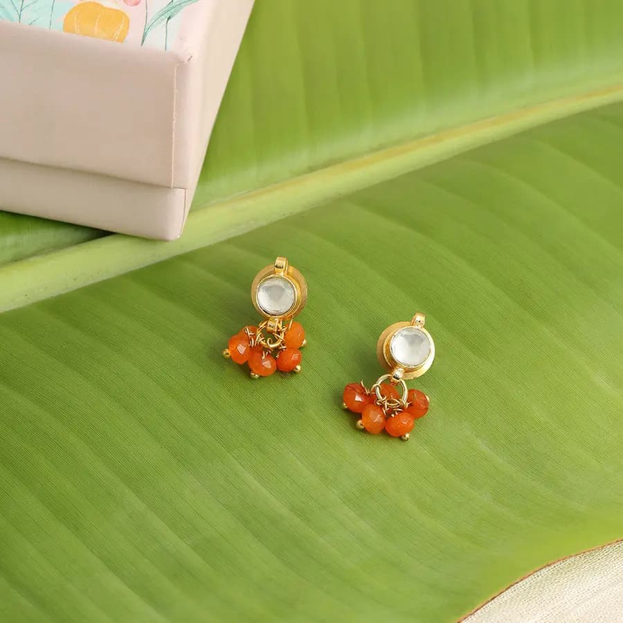 Radiant Coral Kundan Dangle Earrings