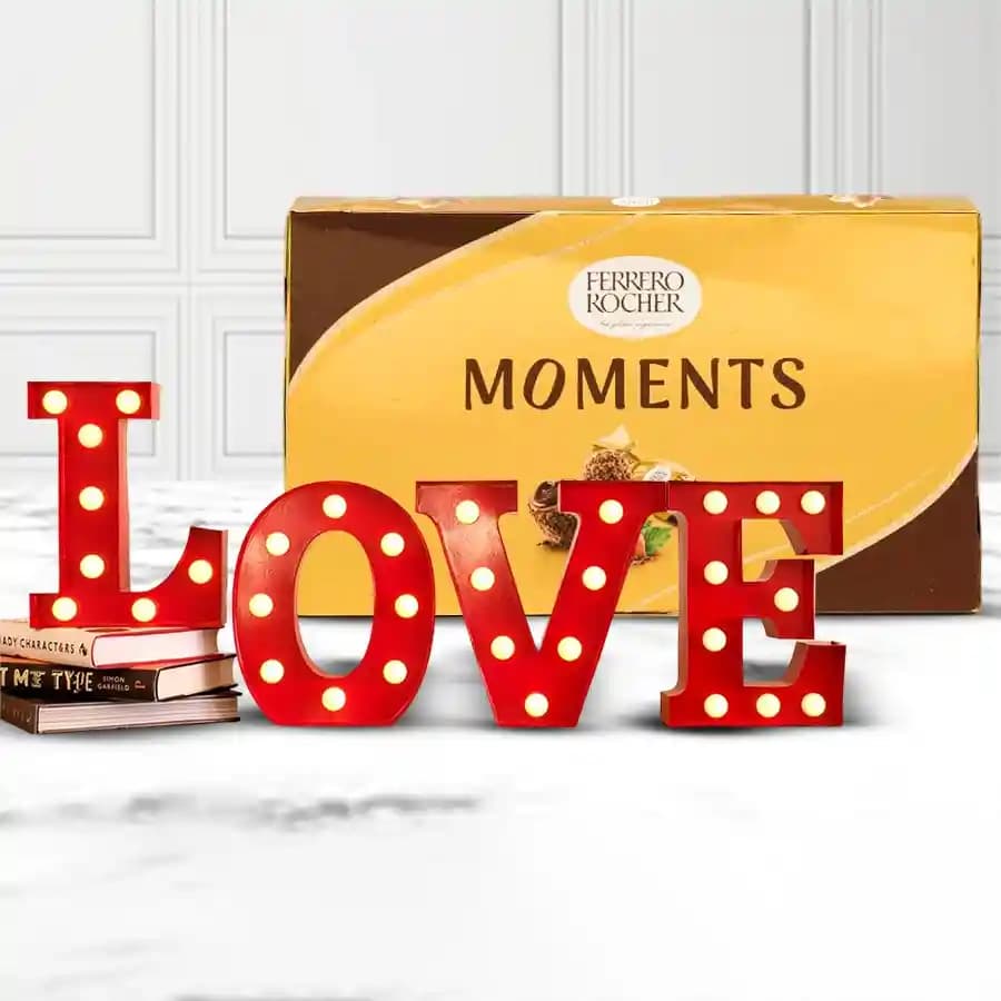 Magnificent V day Gift of Ferrero Rocher Moments with Love Lamp