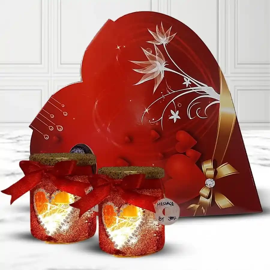 Delicious Heart Shape Chocolates Box with LED Lamp Gift Combo for your Valentine