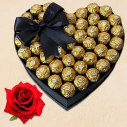 Charismatic Chocolate Day Gift of Heart Arrangement of Ferrero Rocher with Rose 1