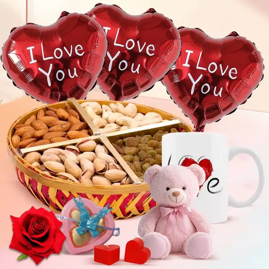 Premium Dry Fruits Basket with Valentine Essentials