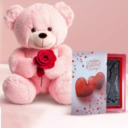 Dazzling Rose Day Gift of Teddy with Rose n Love Handmade Chocolate 1