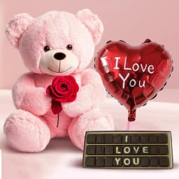 Appealing Valentine Gift of Teddy with Rose n I Love You Chocolate 1