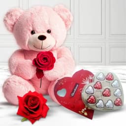 Charismatic Teddy Day Gift of Heart Teddy with Heart Shape Chocolate n Rose 1