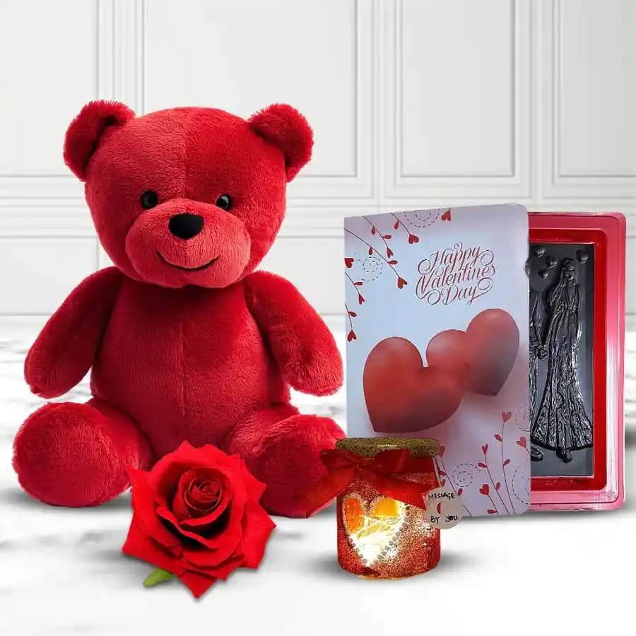 Arresting V day Gift of Teddy with LED Lamp n Love Chocolate