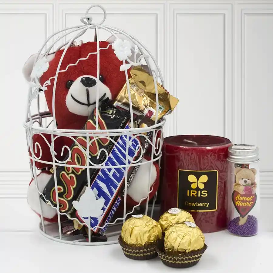 Amazing Love Cage of Teddy n Chocolates
