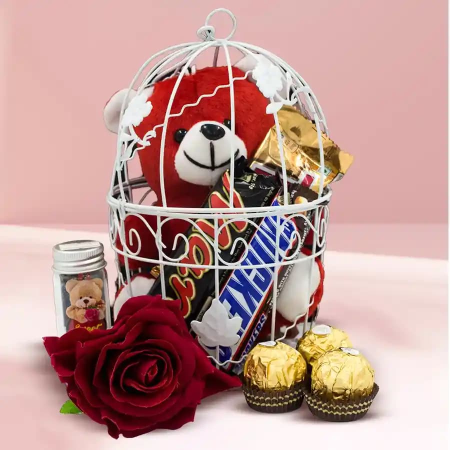 Amazing Love Teddy n Chocolates Cage