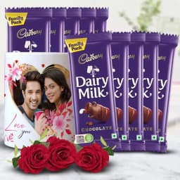 Amazing Personalised Photo Coffee Mug with Cadbury Dairy Milk Chocolates n Roses Trio 1