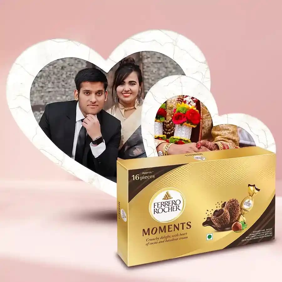 Exclusive Twin Heart Personalized Photo Frame with Ferrero Rocher