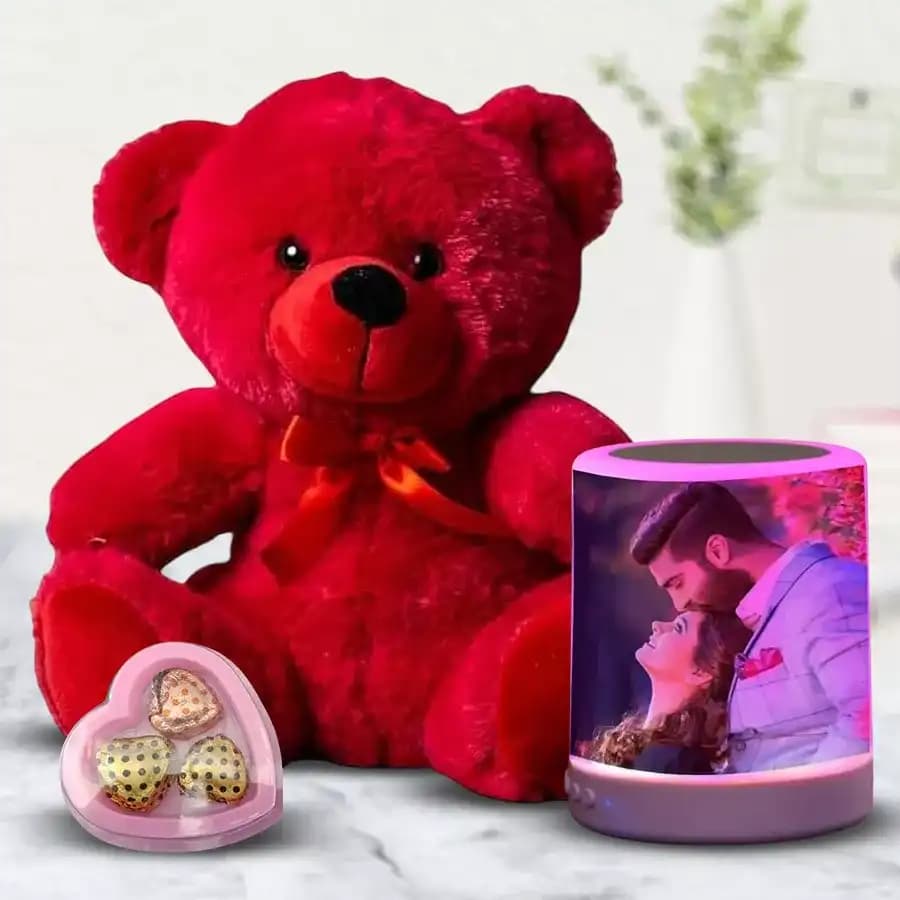 Amazing Personalized Bluetooth Speaker with Cute Teddy N Heart Chocolate
